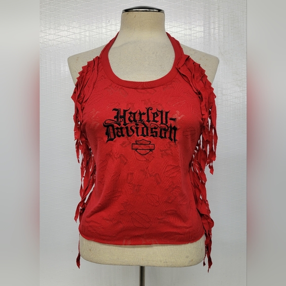 Harley-Davidson Red Fringe Halter Top - Picture 1 of 9